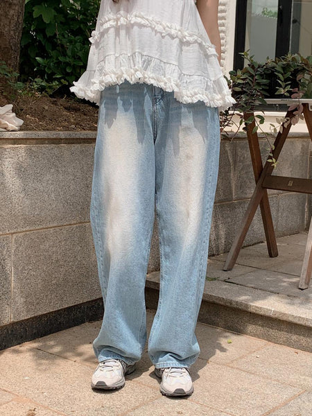 [SHOPPERLAND] Main Sand Washed Summer Denim Wide Pants (2 Color)