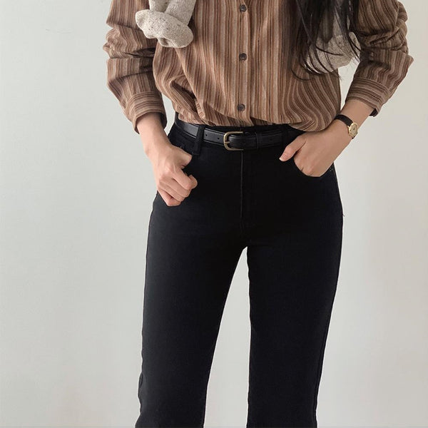 [SLOWAND] More Black Hidden Banding Straight Pants