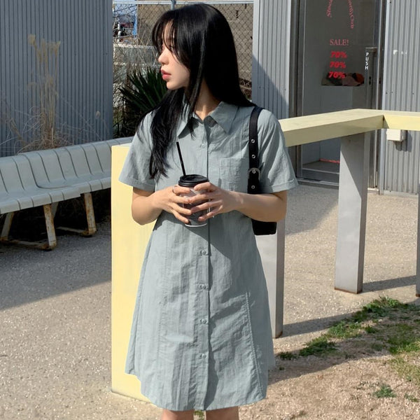 [98°C] Dover Nylon Line Shirt Dress (3 Color)