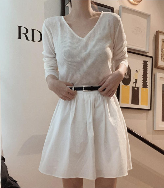 [SLOWAND][Belt set] #SLOWMADE. Black And White Pure Skirt (1 Color)