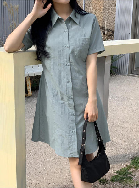 [98°C] Dover Nylon Line Shirt Dress (3 Color)