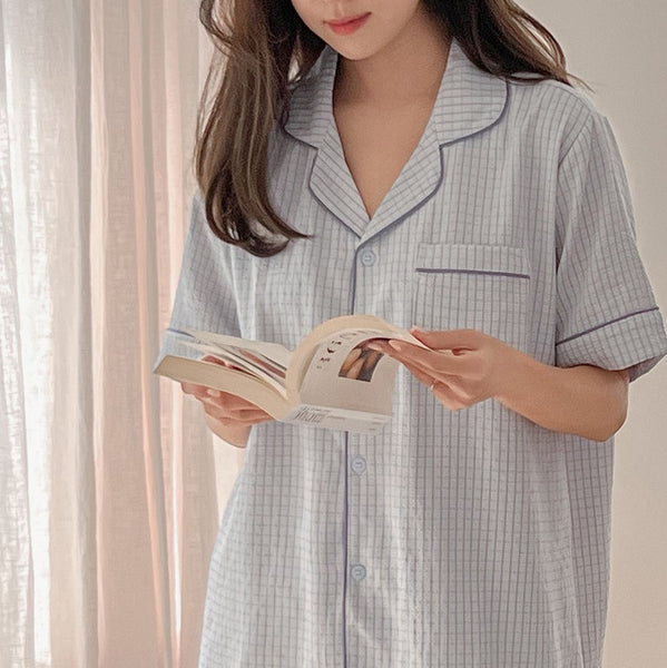 [Juuneedu] Your Seersucker Short Sleeve Pajama Set (3 Colours) (2 Sizes)