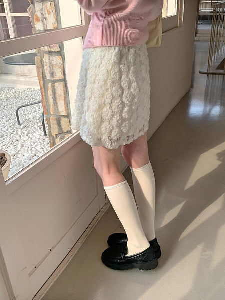[FROM BEGINNING]  Floral Flower Banding Skirt (2 Colors)