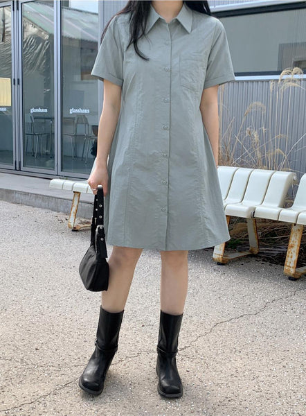 [98°C] Dover Nylon Line Shirt Dress (3 Color)