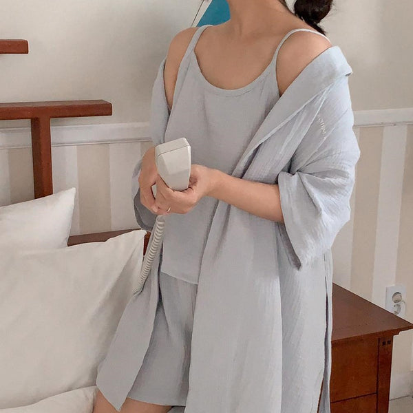 [Juuneedu] Routine Yoru Cotton Robe Pajama Set (6 Colours)