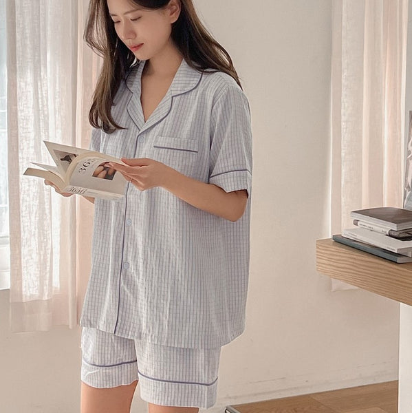 [Juuneedu] Your Seersucker Short Sleeve Pajama Set (3 Colours) (2 Sizes)