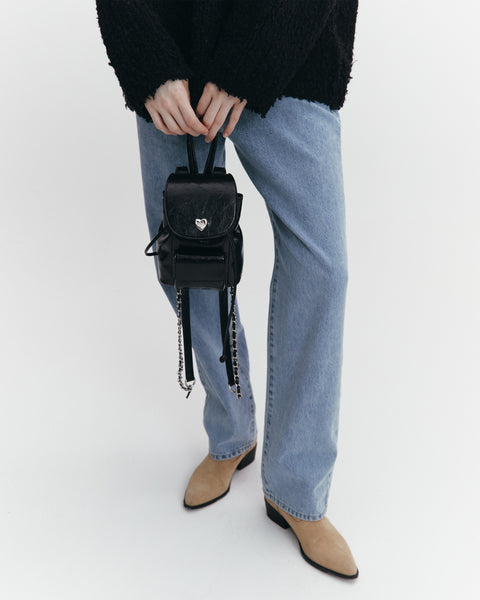 [NOIRNINE] Bébé Chain Leather Backpack (BLACK)