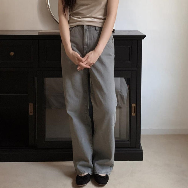 [SLOWAND] #SLOWMADE Soft Gray Straight Demin Pants