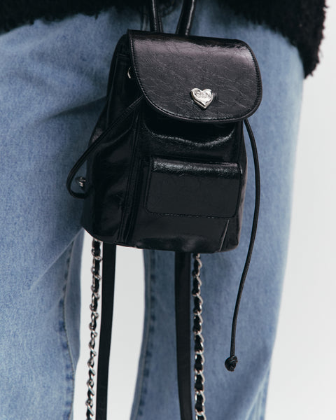 [NOIRNINE] Bébé Chain Leather Backpack (BLACK)