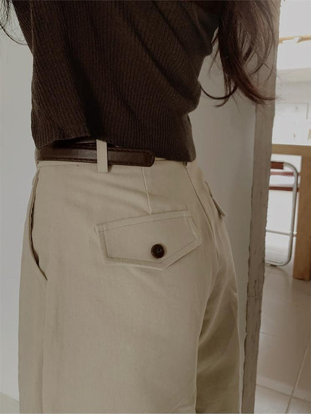 [SLOWAND] Cover Cotton Half One-pin Tuck Pants (3 Colors)