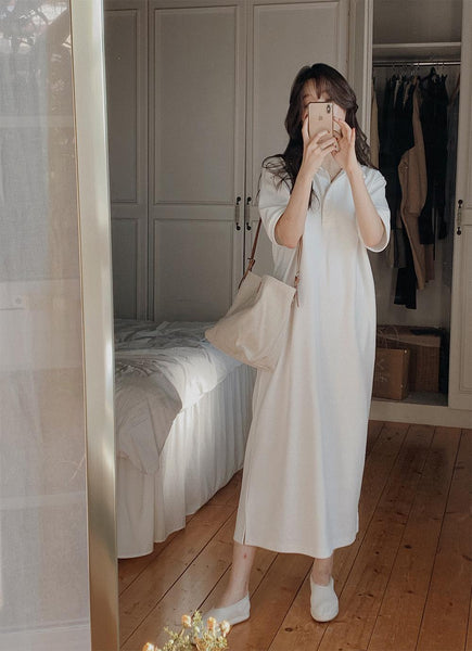 [SLOWAND] #SLOWMADE. Plain Opening Pique Dress (3 Colors)