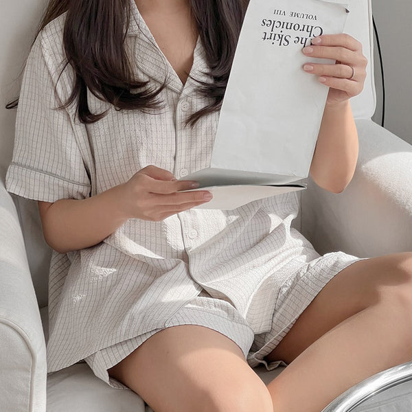 [Juuneedu] Your Seersucker Short Sleeve Pajama Set (3 Colours) (2 Sizes)
