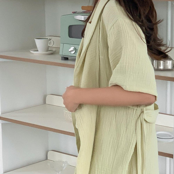 [Juuneedu] Routine Yoru Cotton Robe Pajama Set (6 Colours)