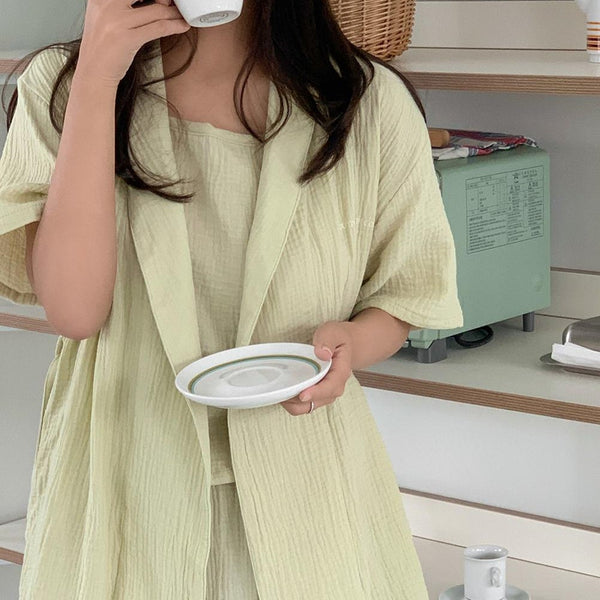 [Juuneedu] Routine Yoru Cotton Robe Pajama Set (6 Colours)