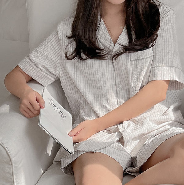 [Juuneedu] Your Seersucker Short Sleeve Pajama Set (3 Colours) (2 Sizes)