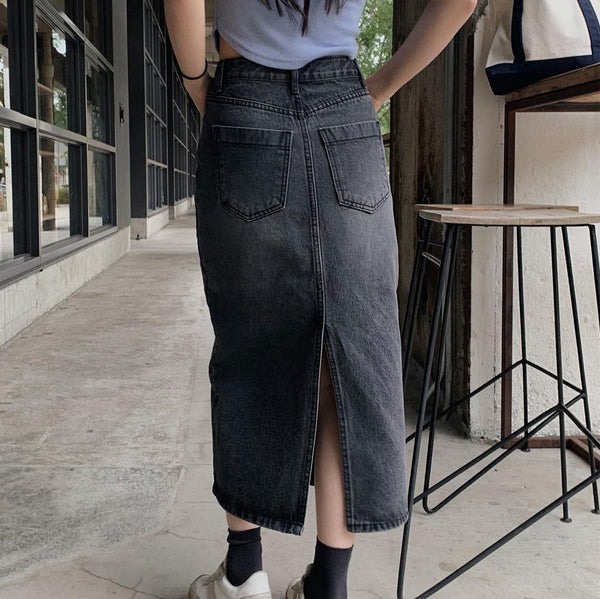 [SLOWAND] # SLOWMADE Black Denim Long Skirts (4 Sizes)