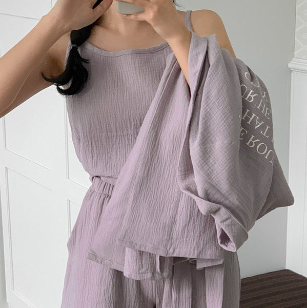 [Juuneedu] Routine Yoru Cotton Robe Pajama Set (6 Colours)