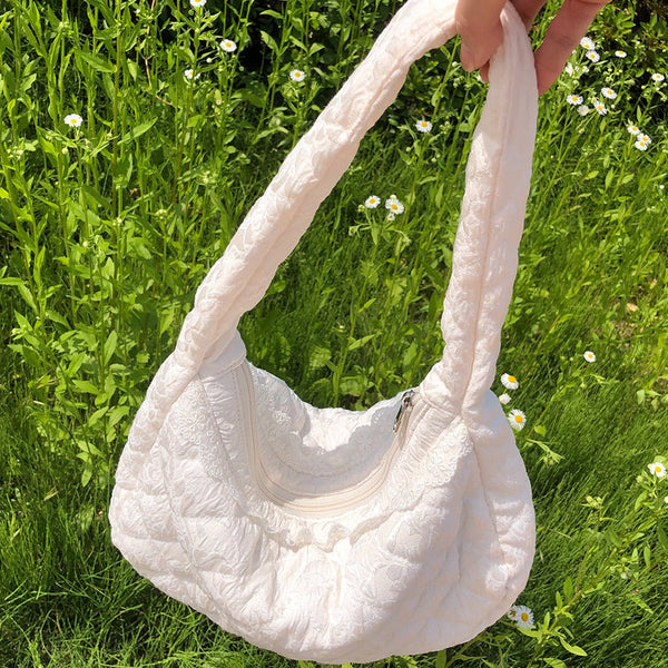 [ovuni] QUILTED HOBO BAG - SATIN IVORY