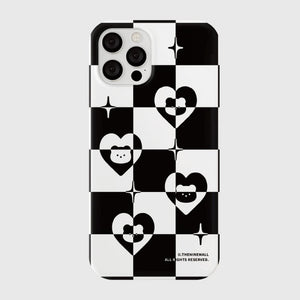 [THENINEMALL] Heart Gummy Checkerboard Hard Phone Case (2 types)