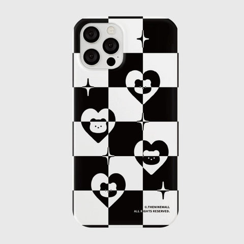 [THENINEMALL] Heart Gummy Checkerboard Hard Phone Case (2 types)