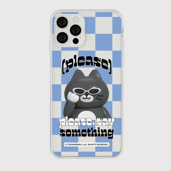 [THENINEMALL] Hey Cat Checkerboard Clear Phone Case (3 types)