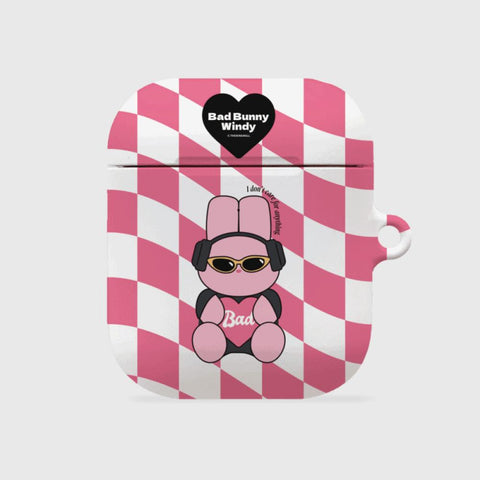 [THENINEMALL] Pink Checkerboard Bad Windy AirPods Hard Case