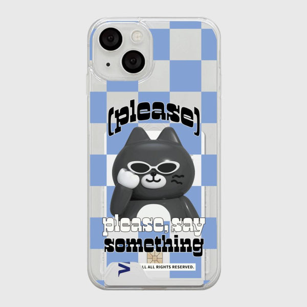 [THENINEMALL] Hey Cat Checkerboard Clear Phone Case (3 types)