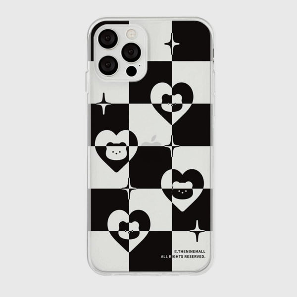 [THENINEMALL] Heart Gummy Checkerboard Clear Phone Case (3 types)