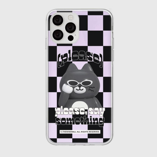 [THENINEMALL] Hey Cat Checkerboard Mirror Phone Case