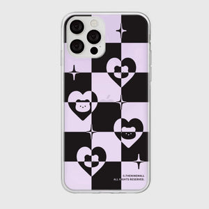 [THENINEMALL] Heart Gummy Checkerboard Mirror Phone Case