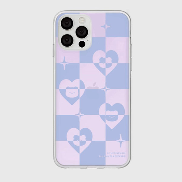 [THENINEMALL] Heart Gummy Checkerboard Mirror Phone Case