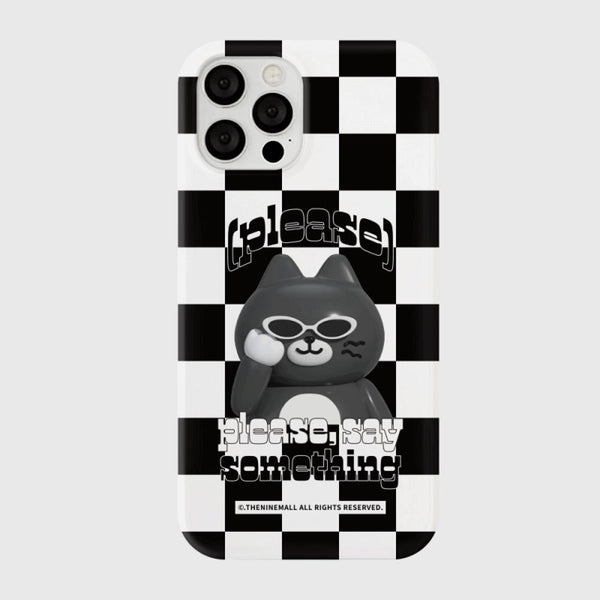 [THENINEMALL] Hey Cat Checkerboard Hard Phone Case (2 types)