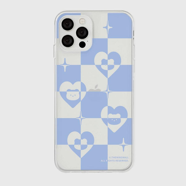 [THENINEMALL] Heart Gummy Checkerboard Clear Phone Case (3 types)