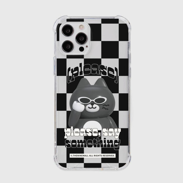 [THENINEMALL] Hey Cat Checkerboard Clear Phone Case (3 types)