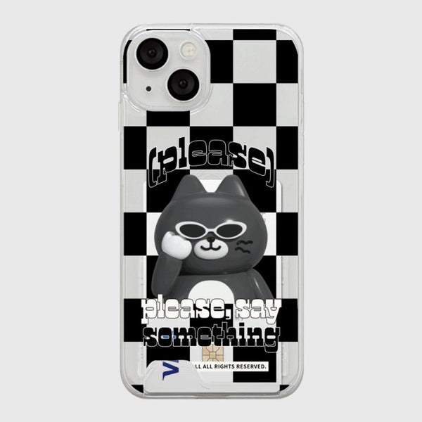 [THENINEMALL] Hey Cat Checkerboard Clear Phone Case (3 types)