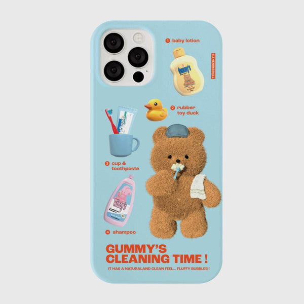 [THENINEMALL] Pattern Cleaning Time Gummy Hard Phone Case (2 types)