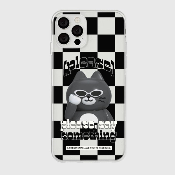 [THENINEMALL] Hey Cat Checkerboard Clear Phone Case (3 types)