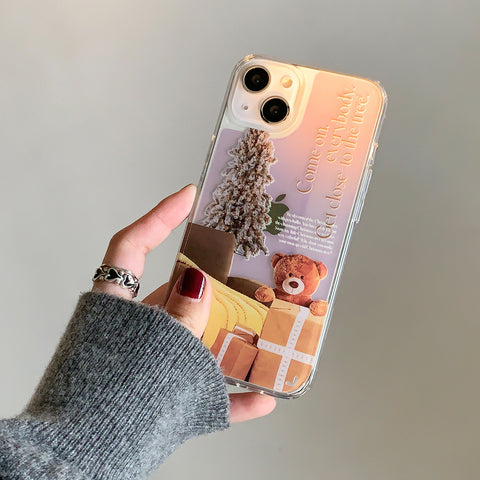 [Mademoment] Tree Bear Lettering Design Glossy Mirror Phone Case