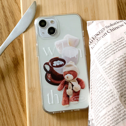 [Mademoment] Choco Teddy Lettering Design Clear Phone Case (4 Types)