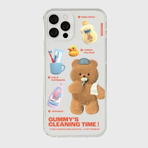 [THENINEMALL] Pattern Cleaning Time Gummy Clear Phone Case (3 types)