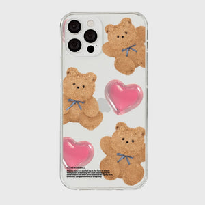 [THENINEMALL] Pattern Ribbon Teddy Gummy Clear Phone Case (3 types)