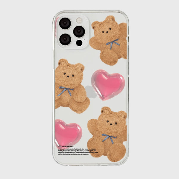 [THENINEMALL] Pattern Ribbon Teddy Gummy Clear Phone Case (3 types)