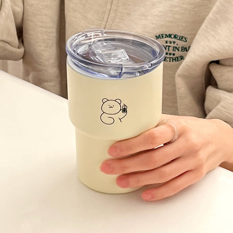 [Mademoment] Drink Momo Bear Flat Stainless Steel Tumbler 480ml