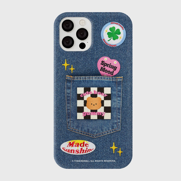 [THENINEMALL] Gummy Patch Denim Hard Phone Case (2 types)