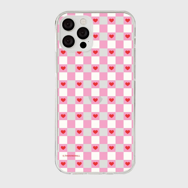 [THENINEMALL] Mini Heart Checkboard Clear Phone Case (3 types)