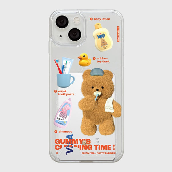 [THENINEMALL] Pattern Cleaning Time Gummy Clear Phone Case (3 types)