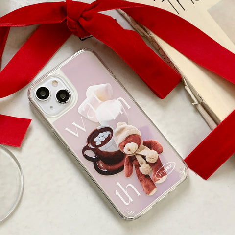 [Mademoment] Choco Teddy Lettering Design Glossy Mirror Phone Case
