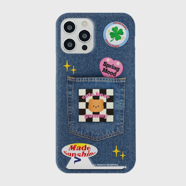 [THENINEMALL] Gummy Patch Denim Hard Phone Case (2 types)