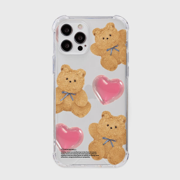 [THENINEMALL] Pattern Ribbon Teddy Gummy Clear Phone Case (3 types)