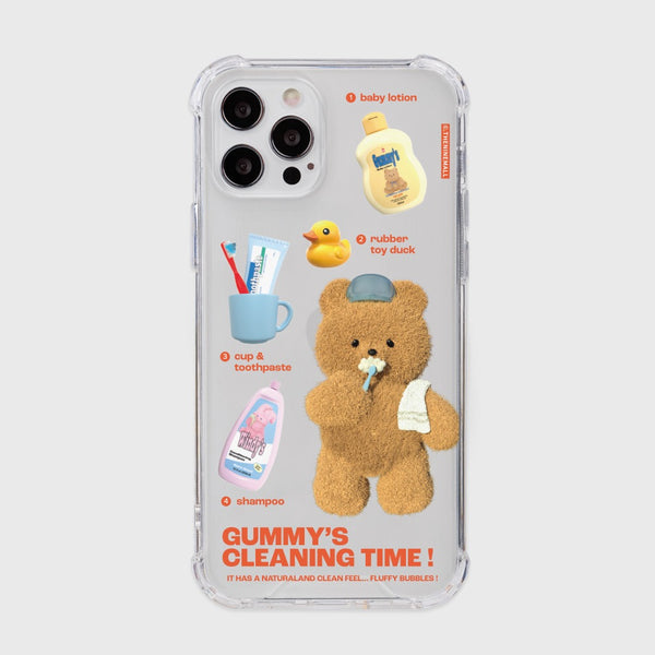 [THENINEMALL] Pattern Cleaning Time Gummy Clear Phone Case (3 types)